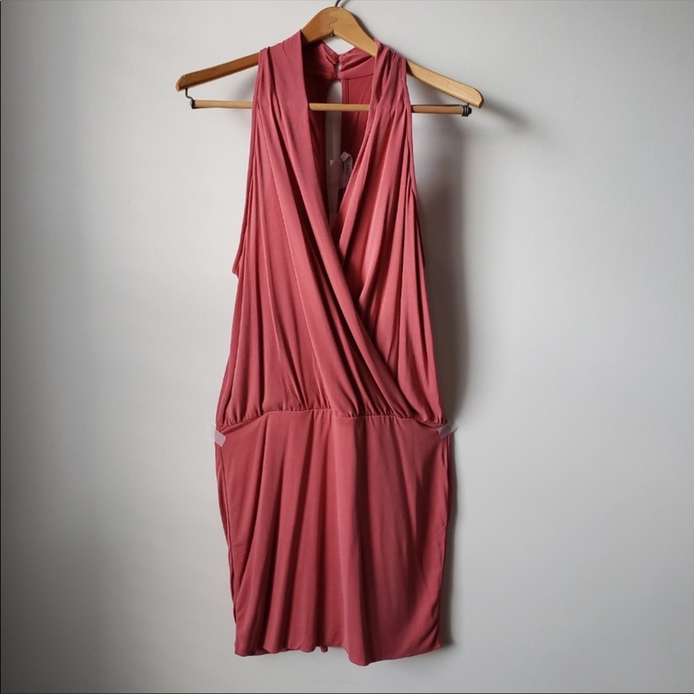 NWT LUSH HALTER SURPLICE MINI DRESS SZ L